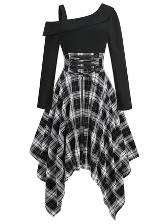 1950er Langarm Patchwork Swing Kleid