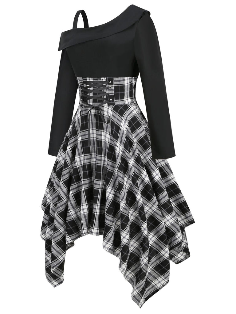 1950er Langarm Patchwork Swing Kleid