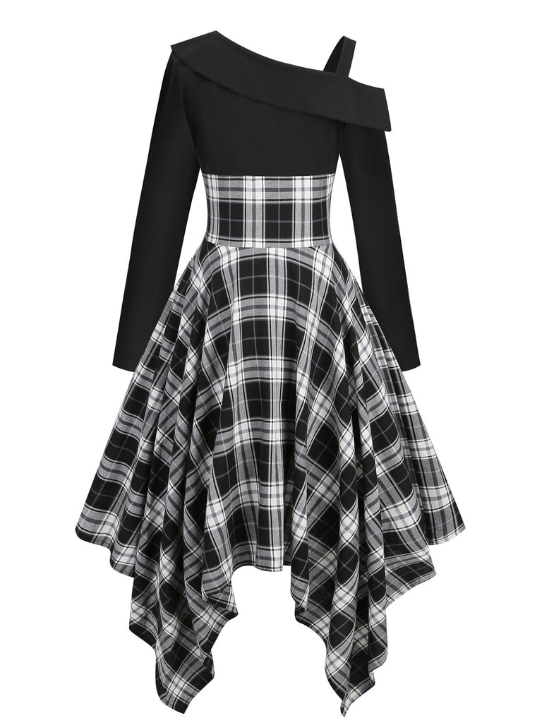 1950er Langarm Patchwork Swing Kleid