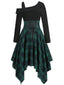 GRÜNES LANGARM PATCHWORK SWING KLEID