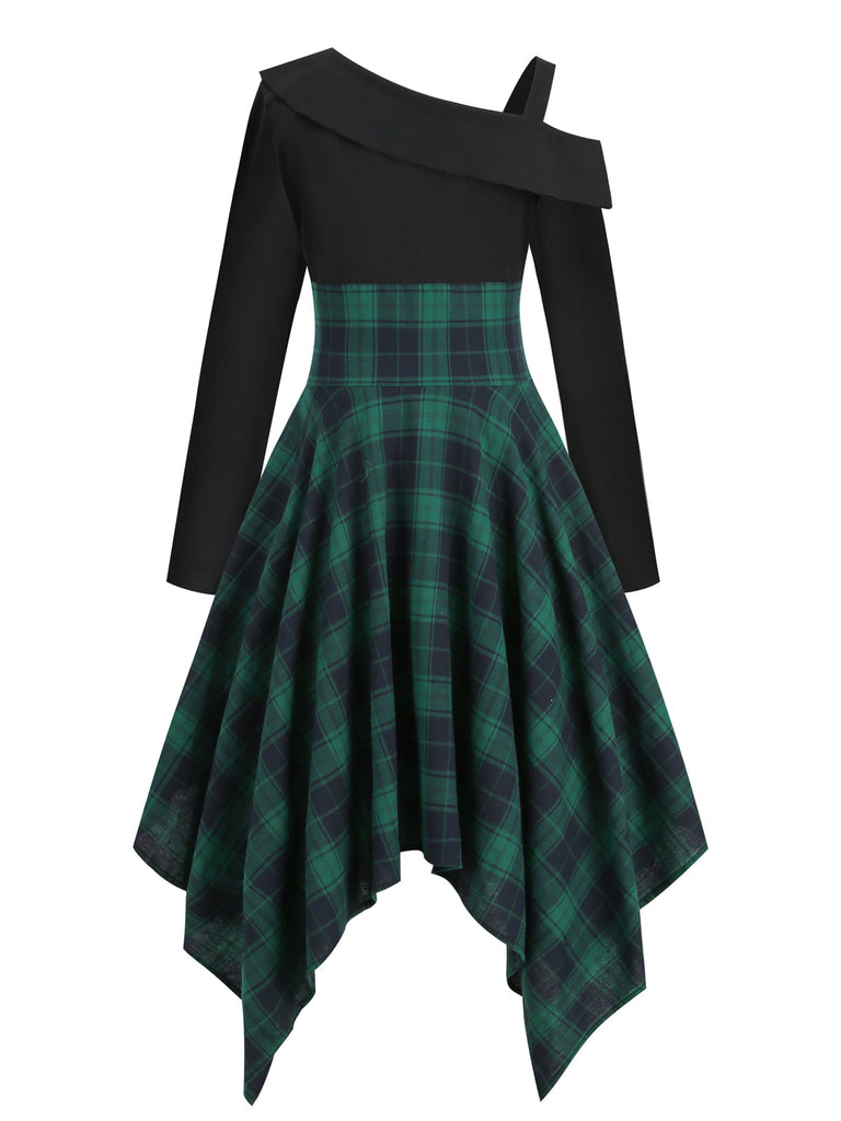 1950er Langarm Patchwork Swing Kleid
