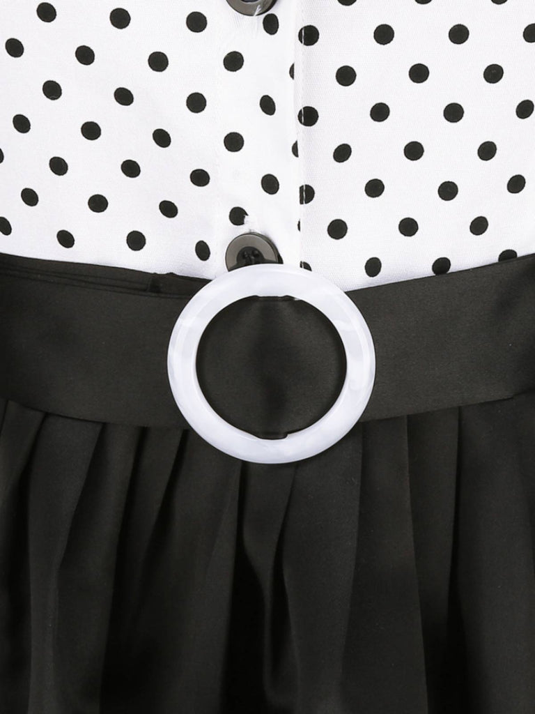 Schwarz 1950er Punkte Patchwork Kleid