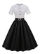 Schwarz 1950er Punkte Patchwork Kleid