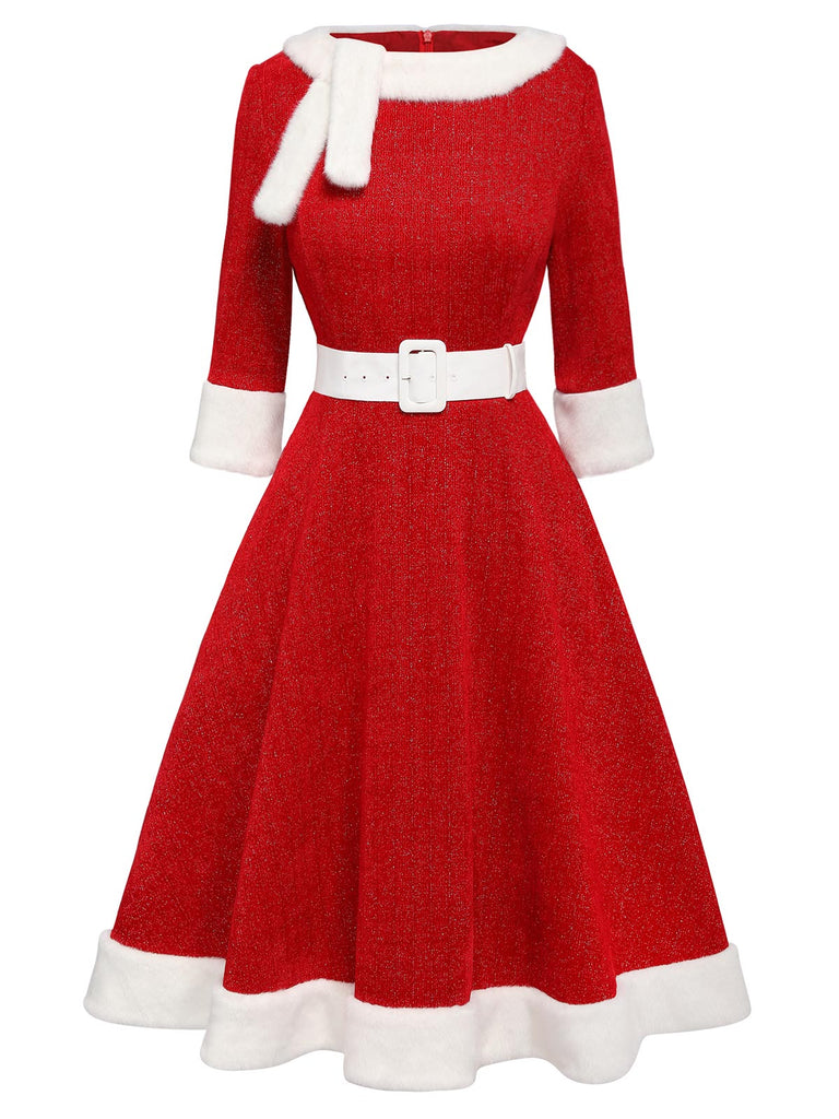 1950ER ROTES PLÜSCH KLEID