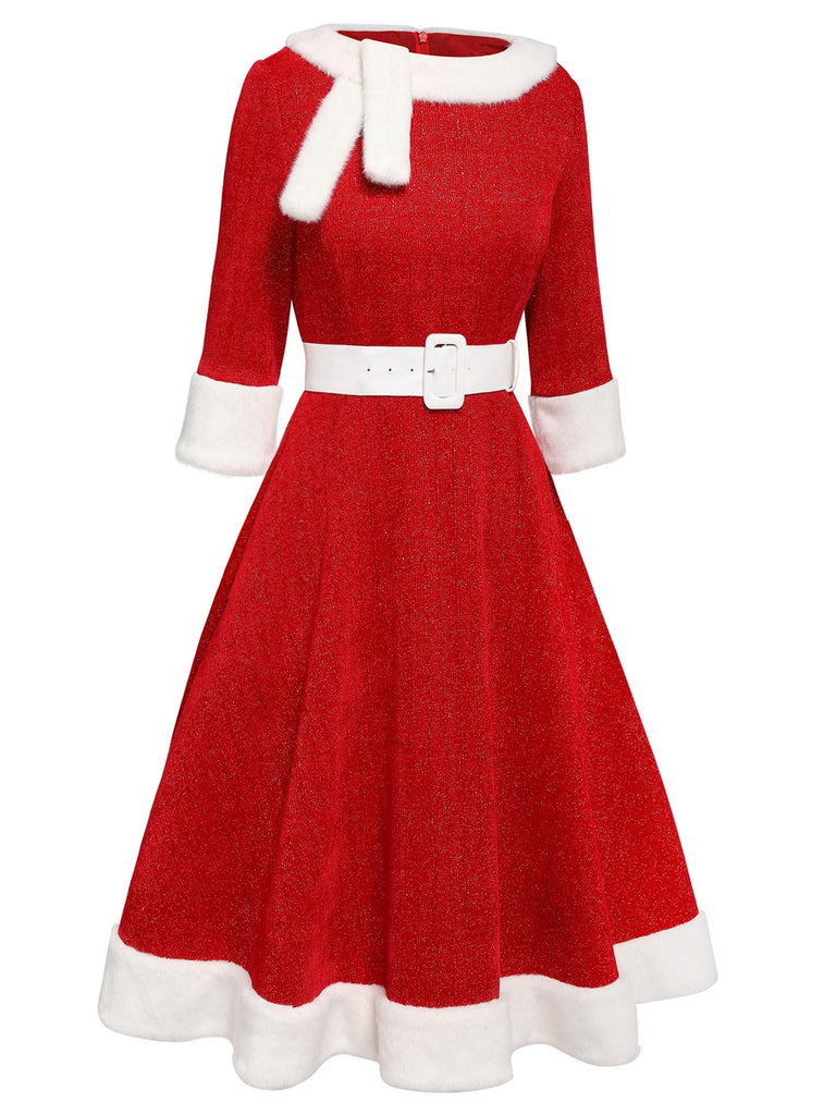 1950ER ROTES PLÜSCH KLEID