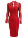 ROTER SPITZE LANGARM PATCHWORK BLEISTIFTKLEID