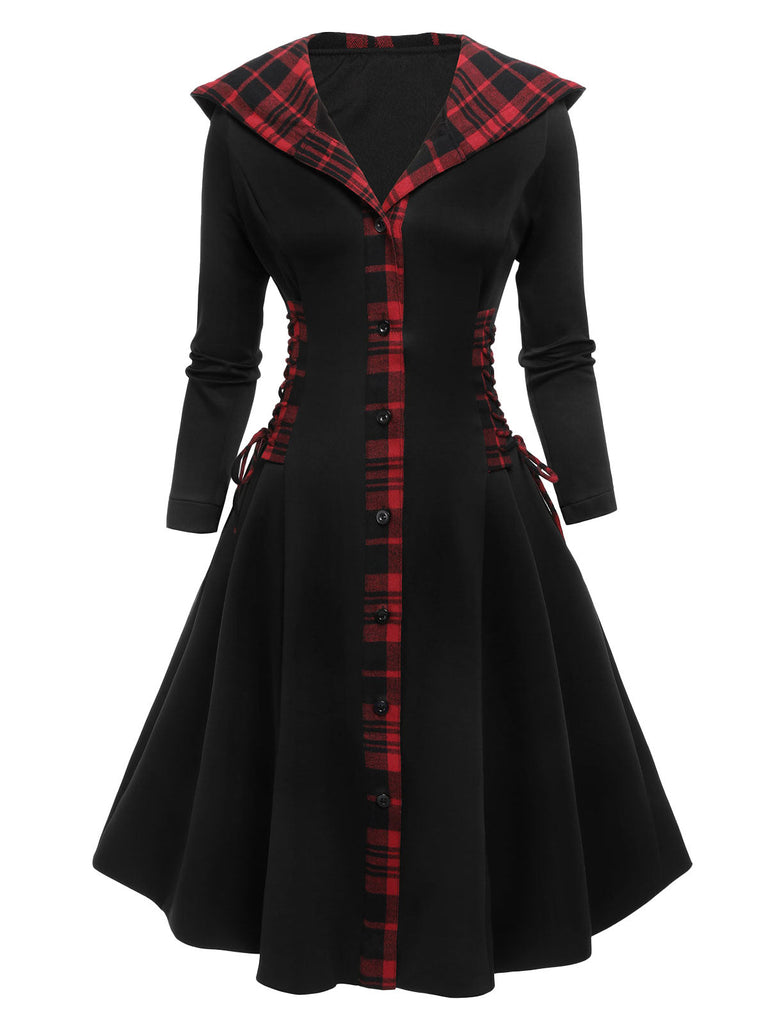 Schwarzes 1950er Kariertes Swing Kleid