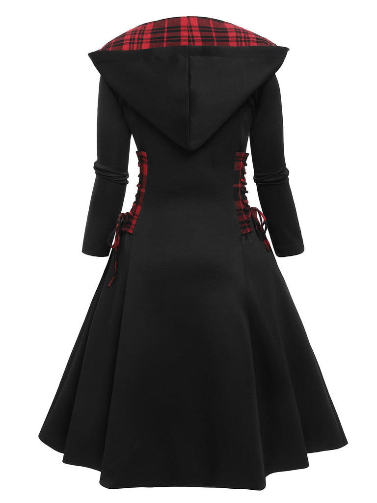Schwarzes 1950er Kariertes Swing Kleid