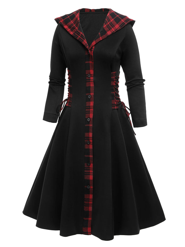 Schwarzes 1950er Kariertes Swing Kleid