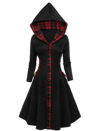 Schwarzes 1950er Kariertes Swing Kleid