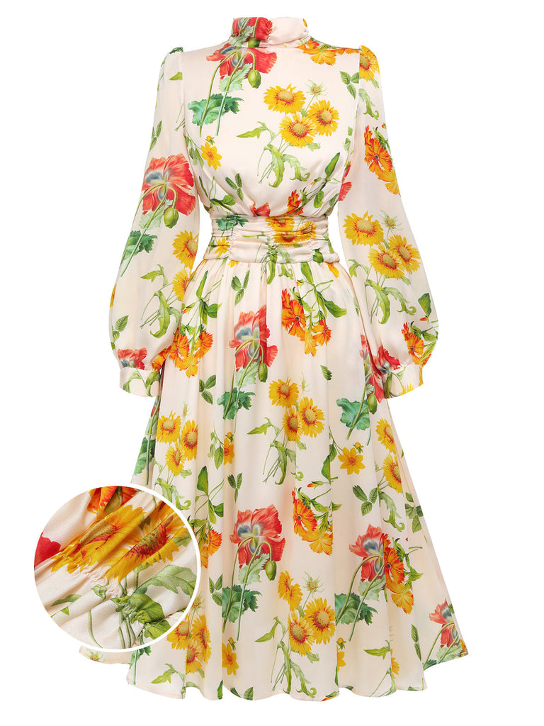 [Vorverkauf] 1930ER LANGÄRMLIGES SWING KLEID MIT BLUMEN