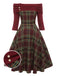 Weinrot 1950er Plaids Schulterfrei Kleid
