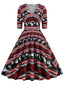 1950er V-Ausschnitt Patchwork Weihnachts  Kleid