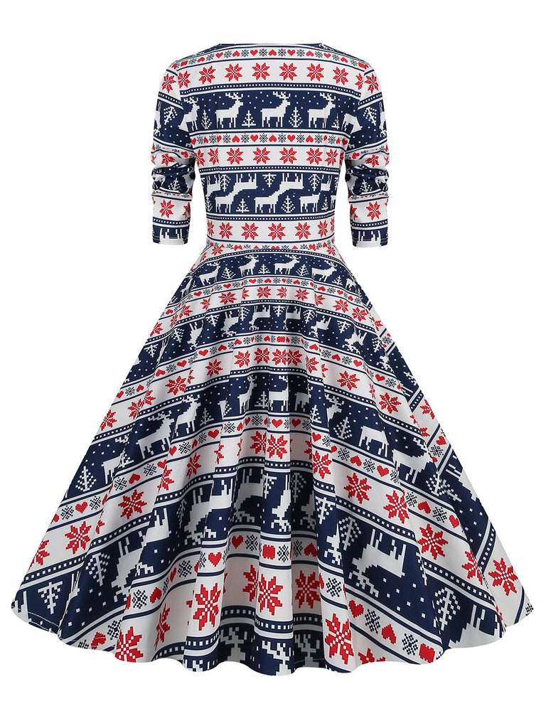 1950er V-Ausschnitt Patchwork Weihnachts  Kleid