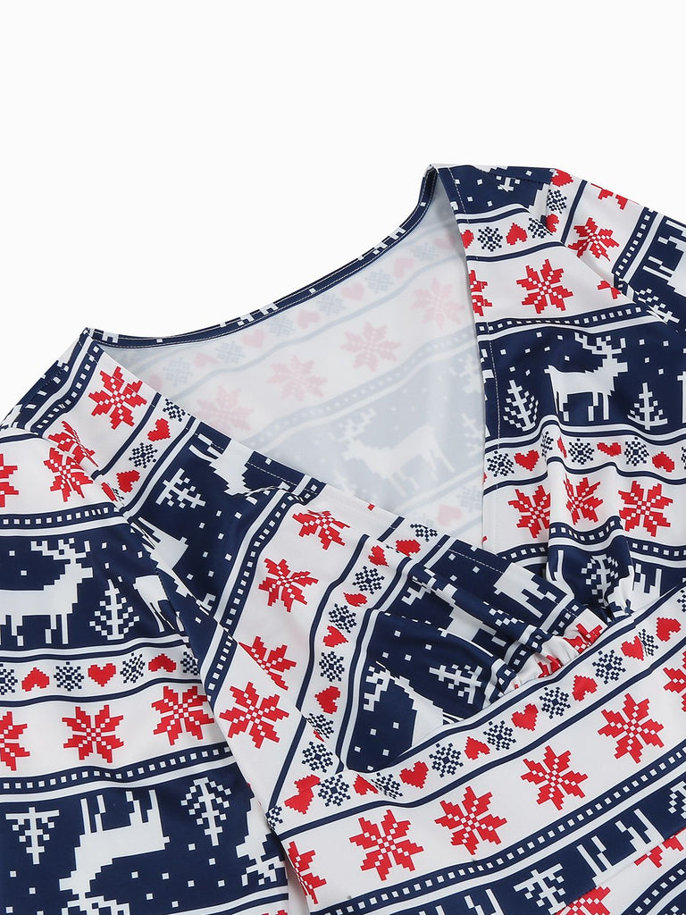 1950er V-Ausschnitt Patchwork Weihnachts  Kleid