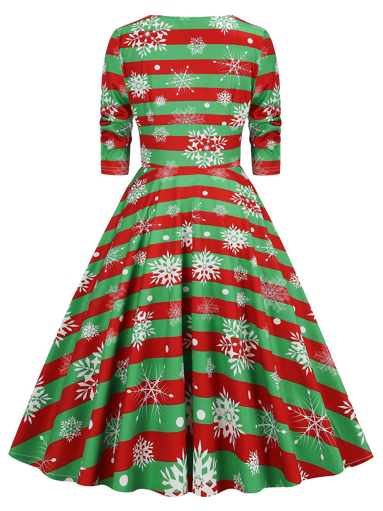 1950er V-Ausschnitt Patchwork Weihnachts  Kleid