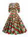 1950er V-Ausschnitt Patchwork Weihnachts  Kleid