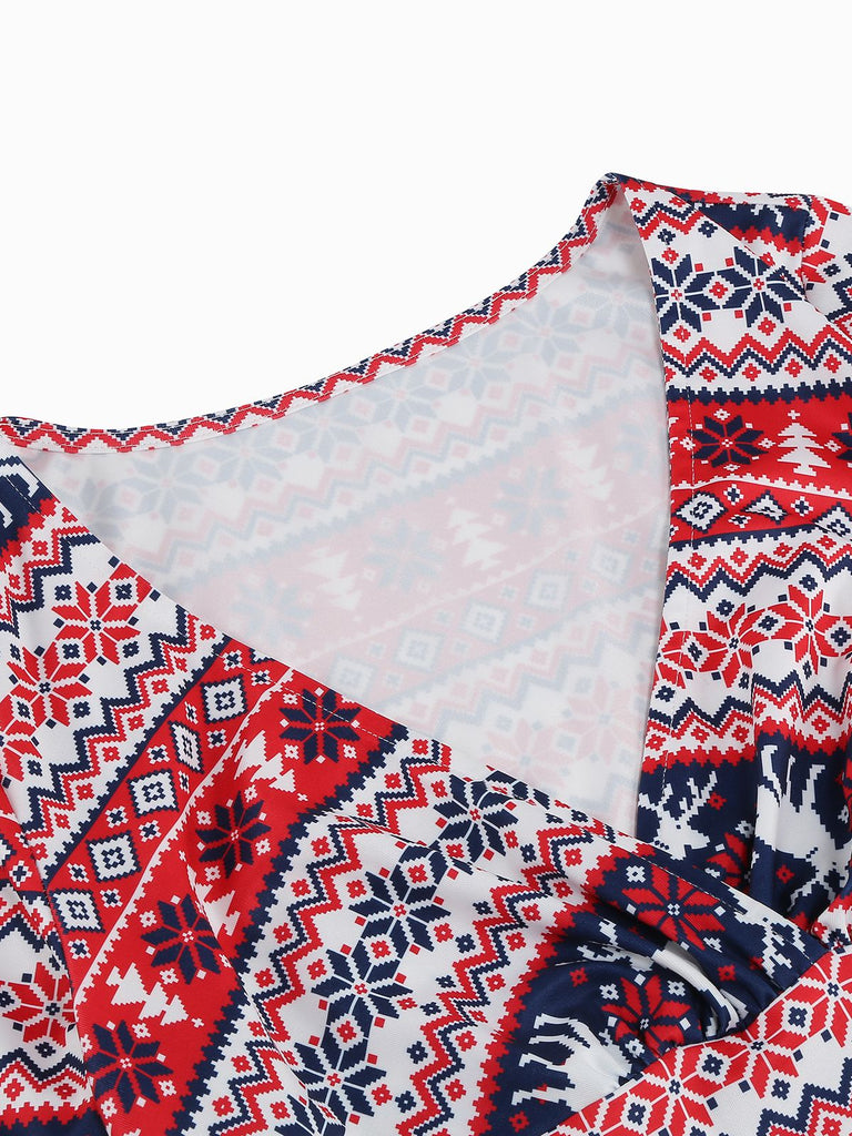 1950er V-Ausschnitt Patchwork Weihnachts  Kleid