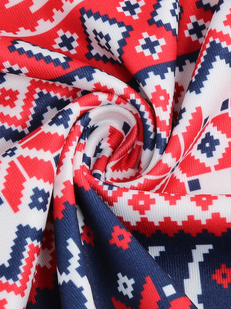 1950er V-Ausschnitt Patchwork Weihnachts  Kleid