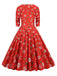 1950er V-Ausschnitt Patchwork Weihnachts  Kleid