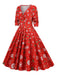 1950er V-Ausschnitt Patchwork Weihnachts  Kleid