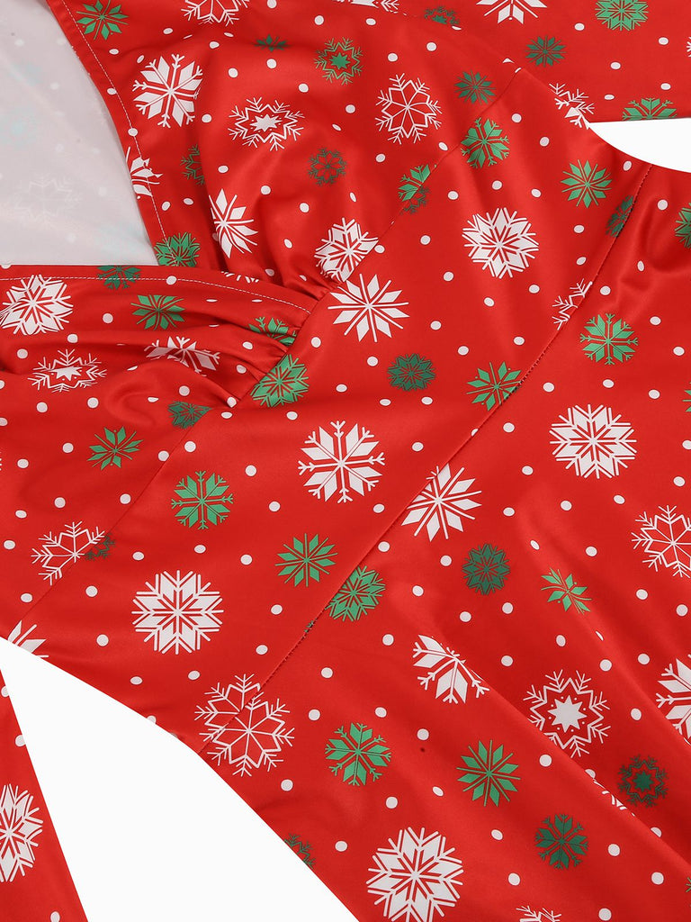 1950er V-Ausschnitt Patchwork Weihnachts  Kleid