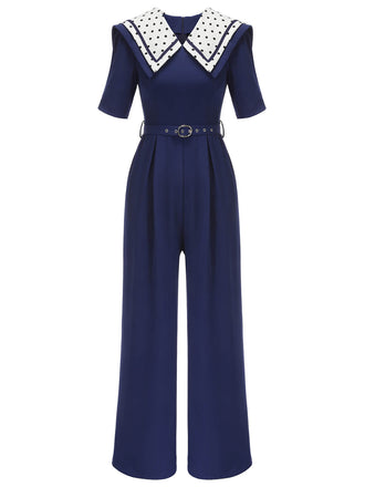 Marineblauer 1950er Dots Jumpsuit