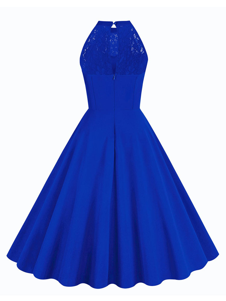 1950er Neckholder Lace-Up Swing Faltenkleid
