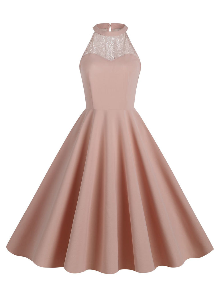 1950er Neckholder Lace-Up Swing Faltenkleid