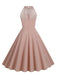 1950er Neckholder Lace-Up Swing Faltenkleid