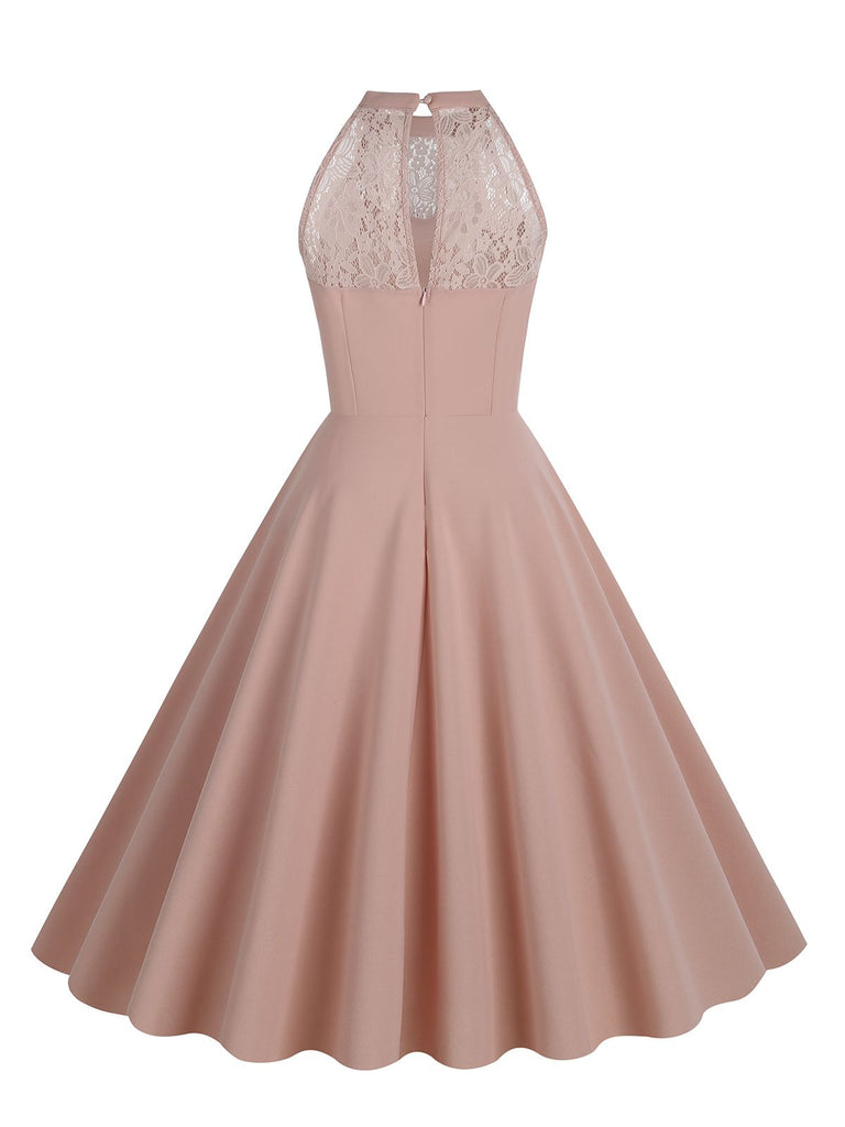 1950er Neckholder Lace-Up Swing Faltenkleid