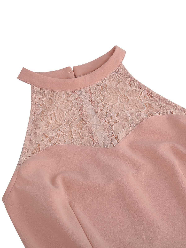 1950er Neckholder Lace-Up Swing Faltenkleid