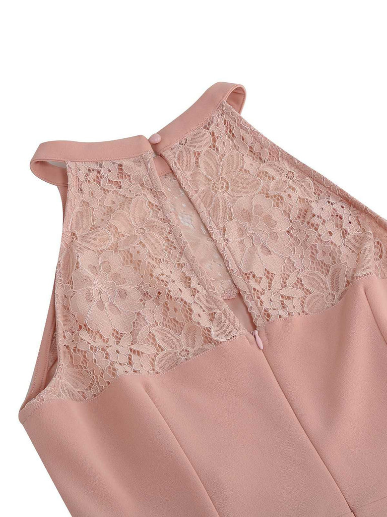 1950er Neckholder Lace-Up Swing Faltenkleid