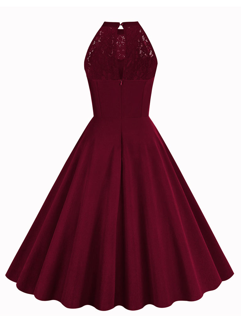 1950er Neckholder Lace-Up Swing Faltenkleid