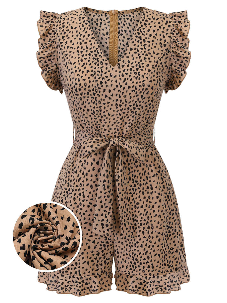 Leopard 1930er V-Ausschnitt Vokuhila-Ärmel Romper