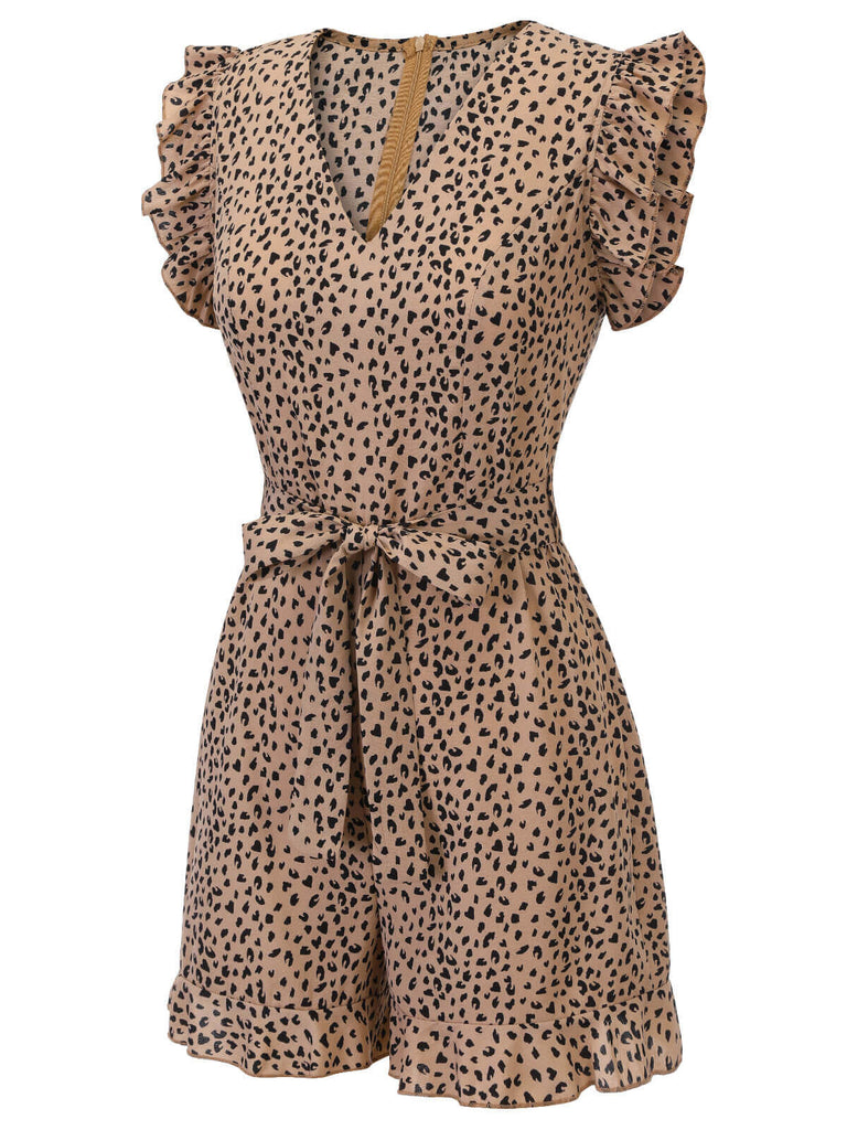 Leopard 1930er V-Ausschnitt Vokuhila-Ärmel Romper