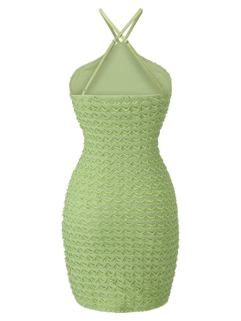 Grünes 1960er Wickelkleid mit festem Halsausschnitt