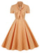 Orange 1950er Kariertes Krawattenkragenkleid