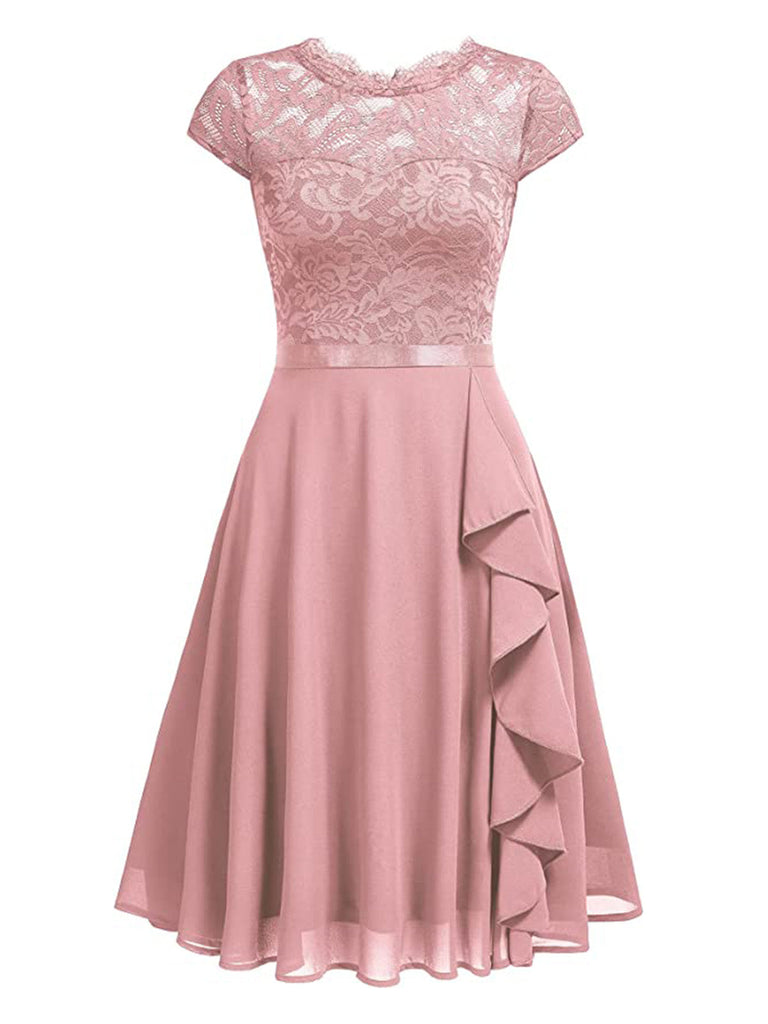 [Vorverkauf] 1950er Solides Spitzen Rundhals Patchwork Kleid