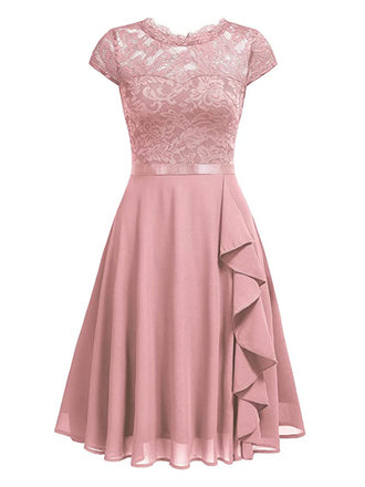 [Vorverkauf] 1950er Solides Spitzen Rundhals Patchwork Kleid