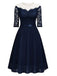 1950er Solides Schulterfreies Patchwork-Kleid Aus Spitze