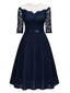 1950er Solides Schulterfreies Patchwork-Kleid Aus Spitze