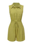Olivgrün 1950er Solid Revers Gürtel Romper