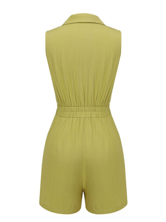 Olivgrün 1950er Solid Revers Gürtel Romper