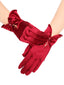 Tiefrot Perle Bogen Satin Handschuhe