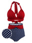 1950er Polka Punkt Plissiert Halter Bikini Set