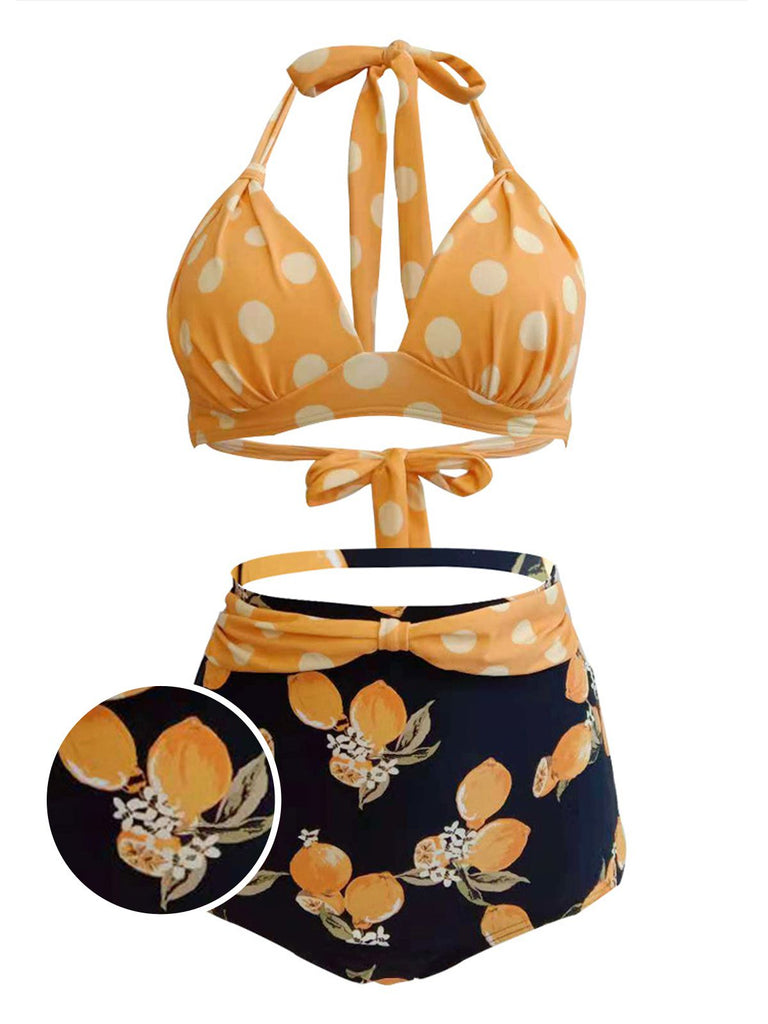 2PCS ORANGE NECKHOLDER BOW DOT BADEANZUG