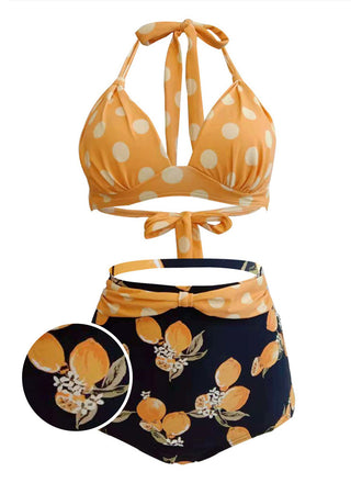 2PCS ORANGE NECKHOLDER BOW DOT BADEANZUG