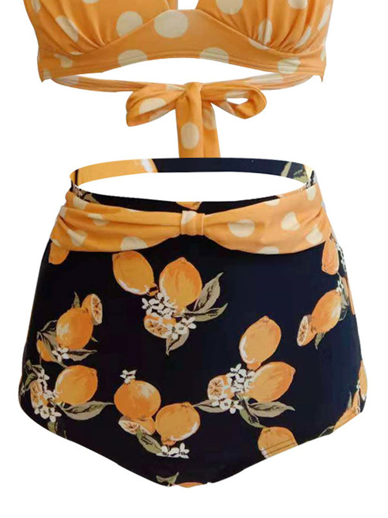 2PCS ORANGE NECKHOLDER BOW DOT BADEANZUG