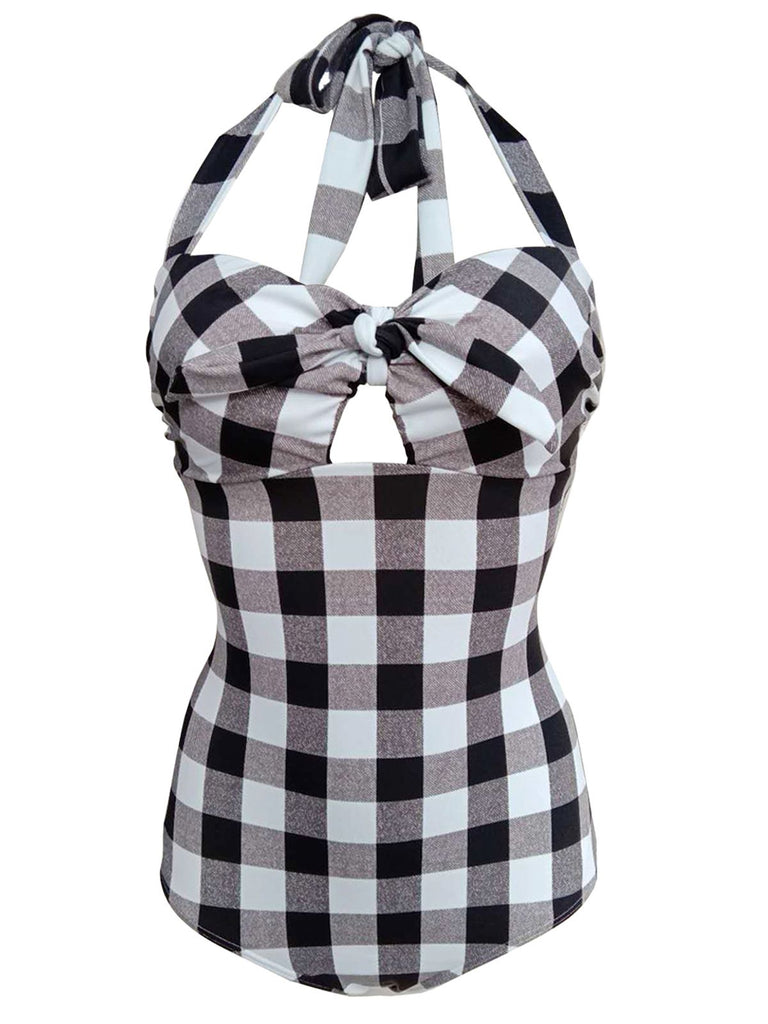 VINTAGE NECKHOLDER PLAID BOW BADEANZUG